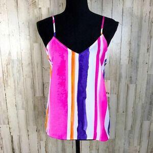 Bar III Striped V-Neck Cami Tank Top Tie Dye S Pink White Orange Purple Stripe